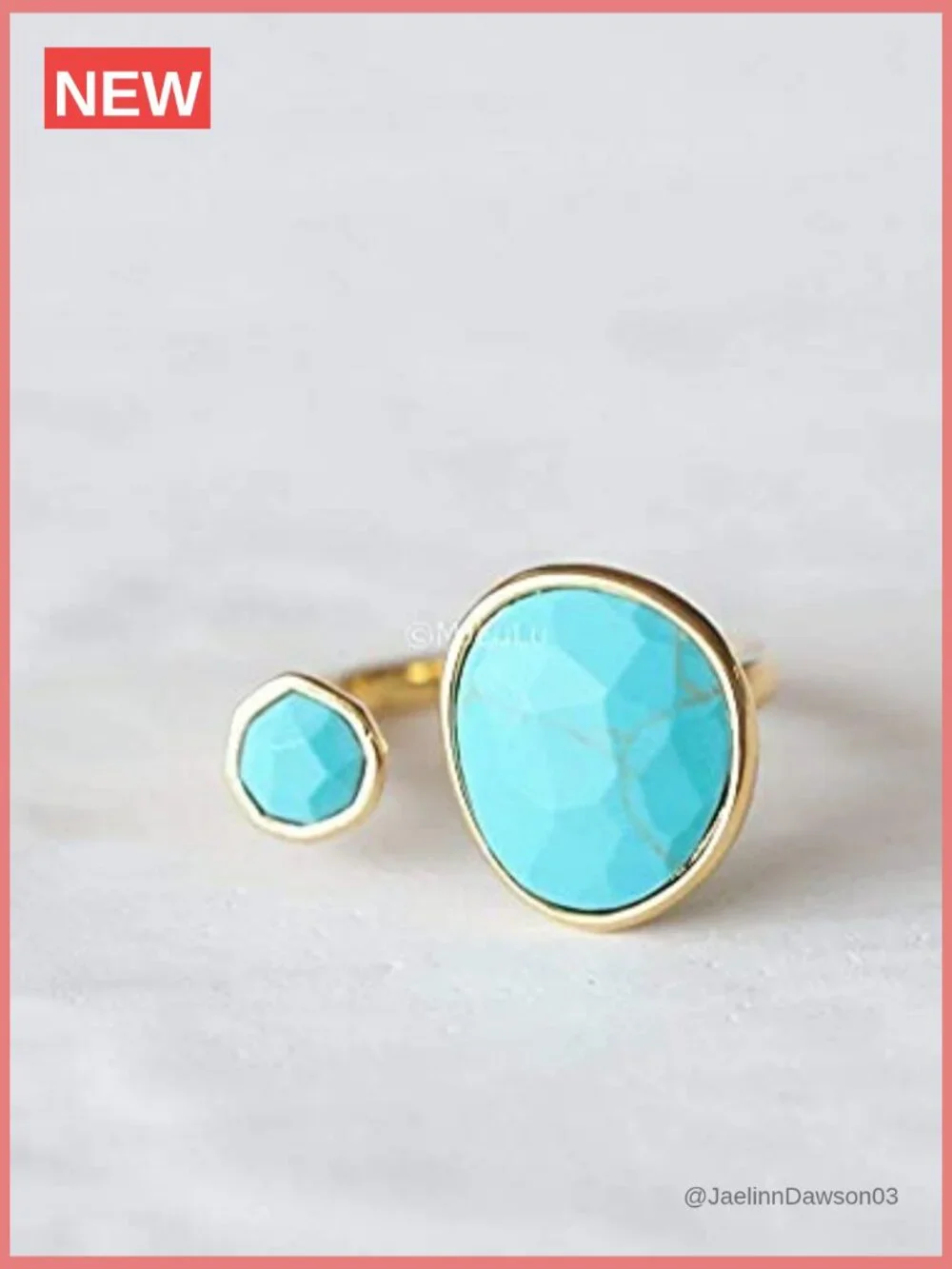 Statement Ring with Simulated Turquoise - Hypoallergenic Gold-Plated Ring